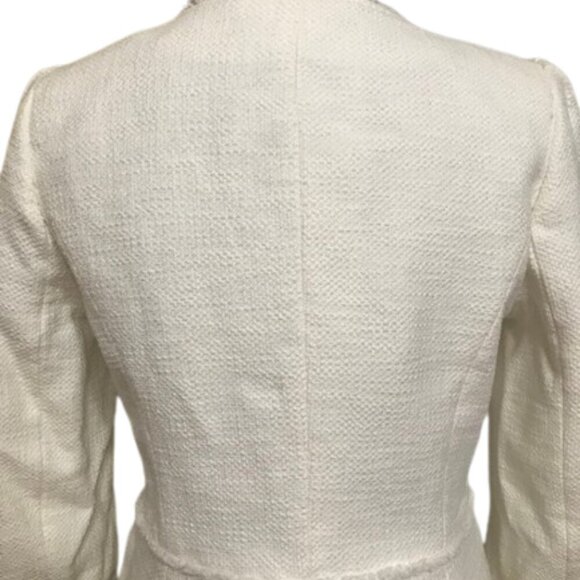 White House Black Market Women's White Tweed round neck Jacket Frayed Edges Sz 6 - Picture 7 of 14